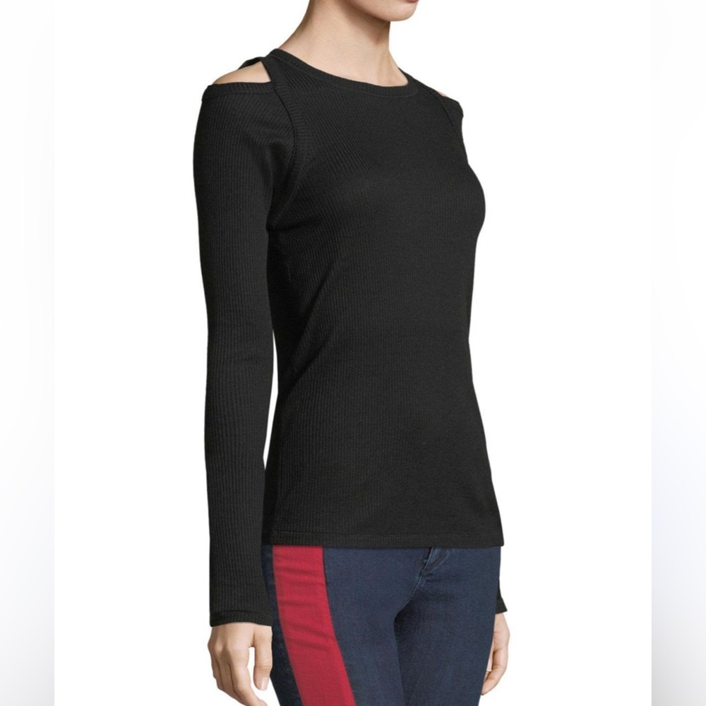 Rag & Bone Black Cold Shoulder Long Sleeve Rosalind Ribbed Top Blouse
